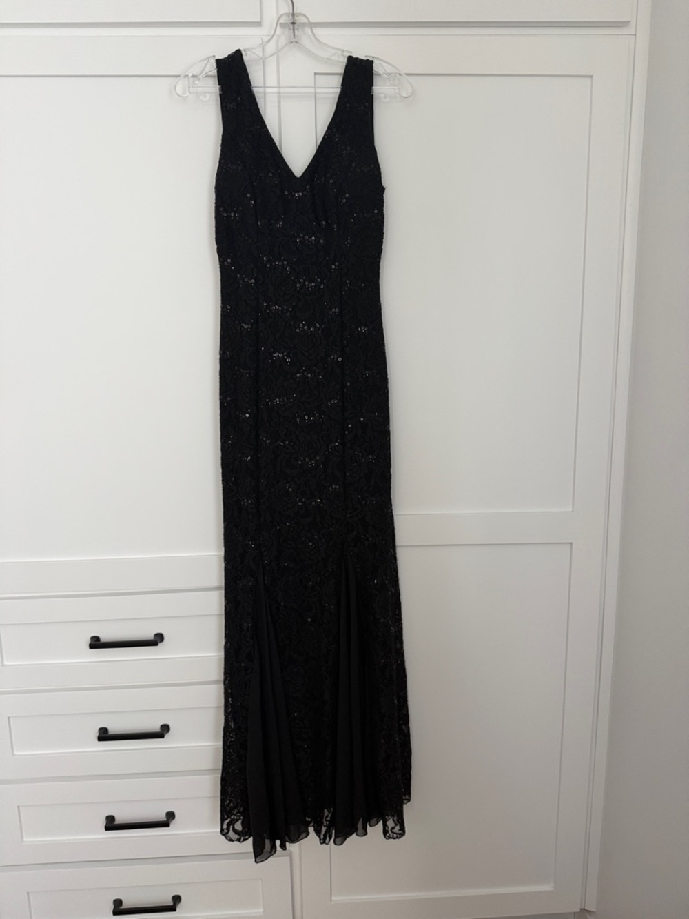 Elegant Black Beaded V-Neck Evening Gown